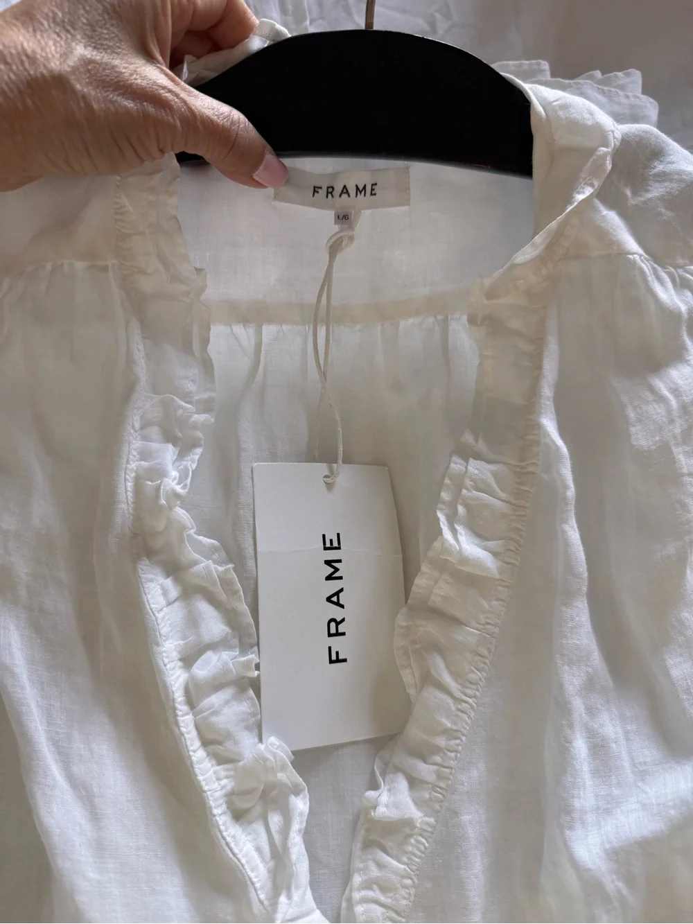 New - Frame Denim white  Ruffle-Trim Tie-Waist Mini Dress with removable slip - Picture 7 of 9